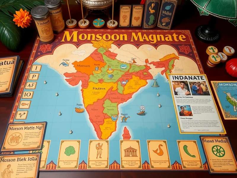 Monsoon Magnate game board showcasing Indian geographical regions and monsoon-themed elements